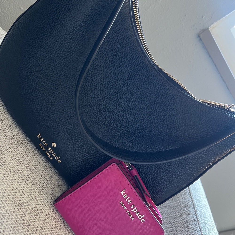 Kate Spade Black Hobo Bag with Pink Wallet